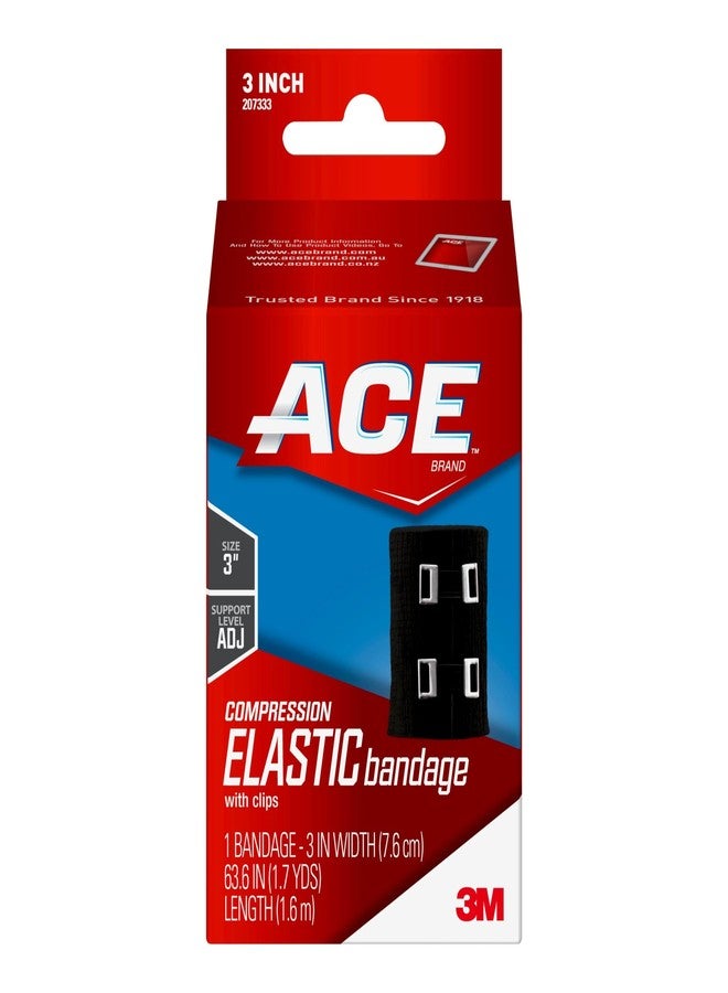 ACE Brand 3 Inch Elastic Bandage with with Clips, Black, Great for Elbow, Ankle, Knee and More, 1 Count - Image 1